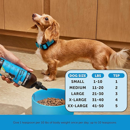 Dog Skin and Coat Supplement with Salmon Oil for Dogs - Allergy Itch Relief + Skin &amp; Coat Health, Dog Food Topper Bone Broth with Salmon Oil, Collagen, Biotin + Vitamin E (12 oz)
