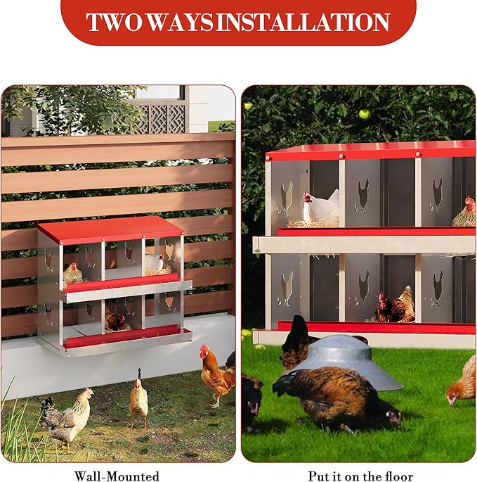 6 Hole Chicken Nesting Box with Roll Out Egg Tray, Rustproof &amp; Ventilated Chicken Laying Boxes for Hens, Chickens, Ducks | Easy-Clean Poultry Coop Accessories