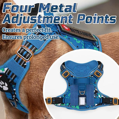 rabbitgoo Tactical Dog Harness for Large Dogs, No Pull Military Service Vest with Handle &amp; Molle, Easy Control for Training Walking, Adjustable Reflective Straps, Blue Camo, XL