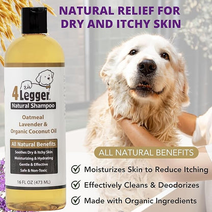 All Natural Organic Oatmeal Dog Shampoo for Itchy Skin with Aloe, Coconut &amp; Lavender Essential Oil, Hypoallergenic, Moisturizing for Normal, Dry, Itchy, or Sensitive Skin, USA Made, 16 oz