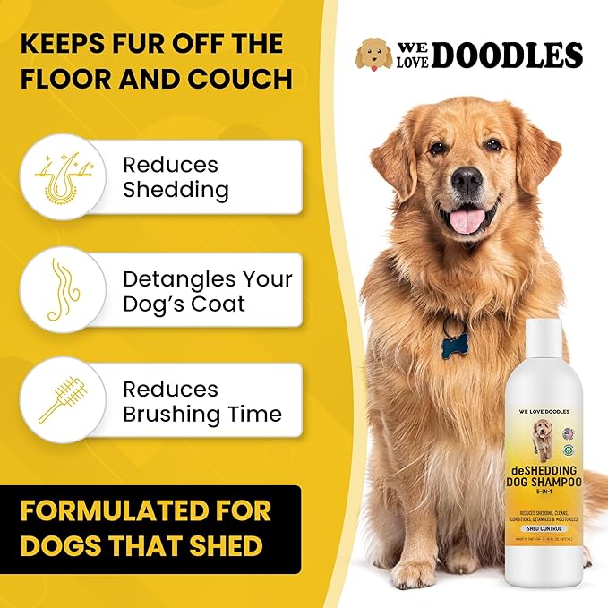 Dog Deshedding Shampoo | Made in USA | Eco-Friendly Ingredients | Shampoo for Shedding &amp; Long Haired Dogs, Safe for Sensitive Skin &amp; Allergies | 16 OZ [We Love Doodles]