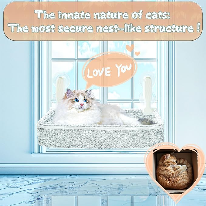Cat Window Perch &amp; Hammock - Exquisite Sofa Fabric, Safe &amp; Comfortable Design with 4 Strong Suction Cups - Ideal for Large Cats (High Grade Gray, Large)
