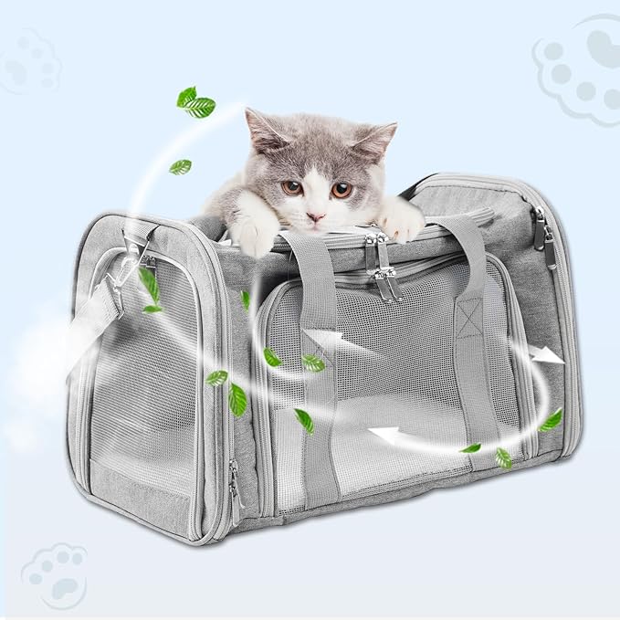 Roaringkitty Travel in Style: Portable Pet Carrier for Small Pets up to 15 Lbs- Airline Approved, Collapsible &amp; Comfortable cat/Puppy Soft Sided Bag (Grey)