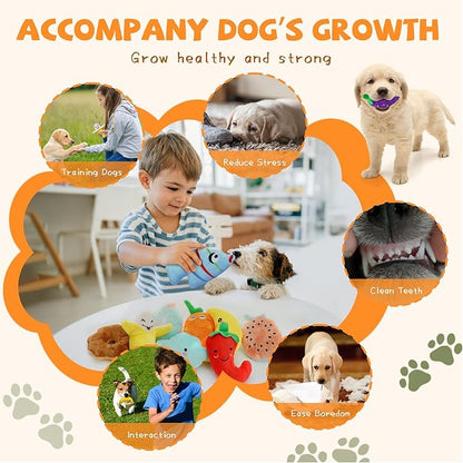 Charming Chorus 20-Pack Squeaky Dog Toys Set - Included 4 Dog Bags, Plush Puppy Toys with Irresistibly Cute Characters for Small Dogs, Interactive Dog Squeak Toys for Fun&amp;Teeth Cleaning