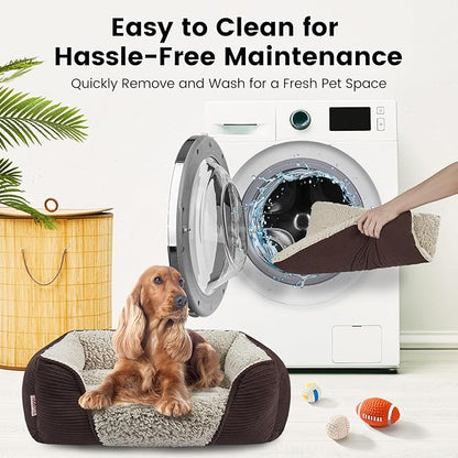 Miguel Washable Dog &amp; Cat Bed with Removable Cushion for Medium &amp; Small Dogs, Easy to Wash Pet Sofa Bed with Side Bolster, Dark Brown 25 Inch