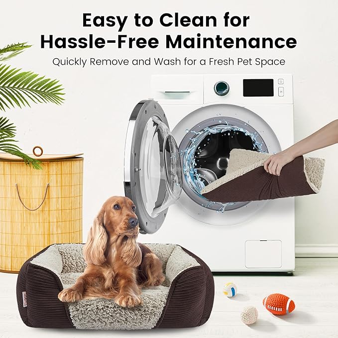 Miguel Washable Dog &amp; Cat Bed with Removable Cushion for Medium &amp; Small Dogs, Easy to Wash Pet Sofa Bed with Side Bolster, Anti-Slip Bottom, Dark Brown, 30 Inch Rectangle