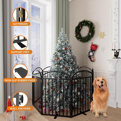 8 Panles Full Matel Freestanding Dog Gates with Door, 192"Extra Wide 32"Tall Free Standing Dog Pet Gate for Indoor &amp; Outdoor. Foldable Pet Fences for Doorways, House, Stairs, Porch, Deck, Yard