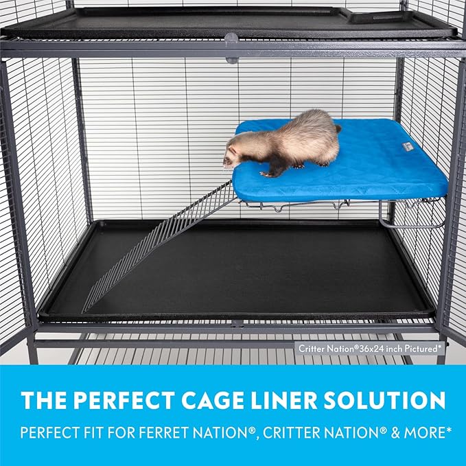 Paw Inspired Fitted Fleece Liner for Ferret Nation, Critter Nation Cage for Ferrets, Rats, Chinchillas, Hedgehogs &amp; Other Small Animals (Blue, Shelf Liner)