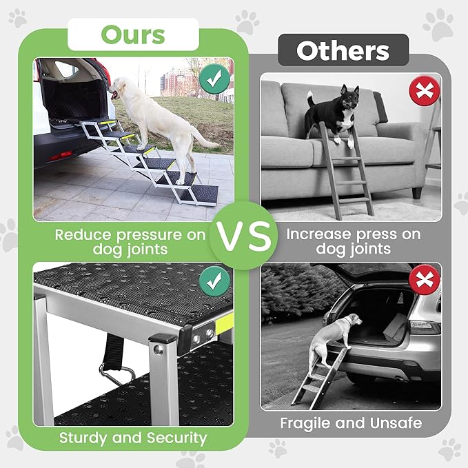 Sturdy 6-Step Aluminum Frame Dog Stair with 1680D PVC Fabric - Non-Slip, Lightweight &amp; Portable - Ideal for Car, SUV, Truck Access - Black (106x80x43cm)