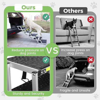 Sturdy 6-Step Aluminum Frame Dog Stair with 1680D PVC Fabric - Non-Slip, Lightweight &amp; Portable - Ideal for Car, SUV, Truck Access - Black (106x80x43cm)