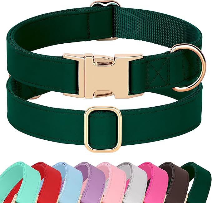 PET ARTIST Soft PU Leather Dog Collar, Bright Color &amp; Durable Dog Collar Leather with Rose Gold Quick Release Metal Buckle, Adjustable Nylon Padded Pet Collars for Large Dogs, Neck Fit 16-27"