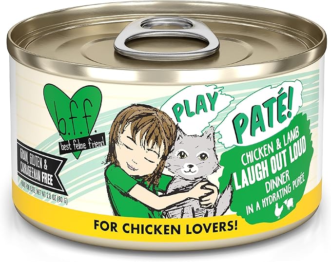 Weruva B.F.F. Play - Best Feline Friend Paté Lovers, Aw Yeah!, Chicken &amp; Lamb Laugh Out Loud with Chicken &amp; Lamb, 2.8oz Can (Pack of 12)