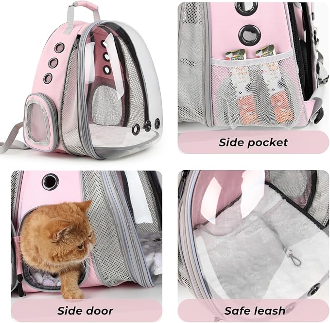Lollimeow Cat Carrier Backpack, Bubble Expandable Backpack Carrier, Pets and Small Dogs,Airline-Approved, Designed for Travel, Hiking, Walking &amp; Outdoor Use (Front Expandable-Pink)