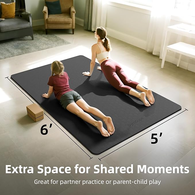 Extra Large Yoga Mat - 72"x35", 72"x48", 78"x57" - Wide TPE Exercise Mat for Home, Stretching, Couples &amp; Family Workouts - 6-12mm Thick, Non-Slip &amp; Waterproof - with Carry Bag and Straps