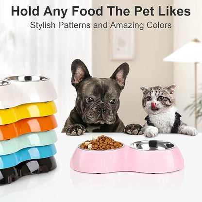 Stainless Steel Dog Bowls Set – Dual Non-Slip Pet Dishes with 2 Small (4oz*2) Bowls &amp; Durable Resin Stand,Food &amp; Water Feeder for Puppies, Kittens, and Small Breed Dogs– Pink