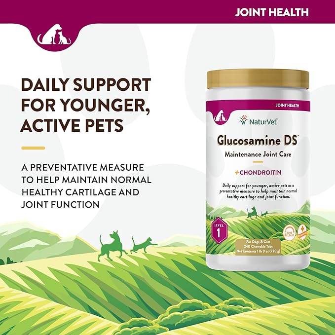 NaturVet – Glucosamine DS - Level 1 Maintenance Care | Preventative Care to Maintain Healthy Cartilage &amp; Joint Function | Enhanced with Glucosamine &amp; Chondroitin | for Dogs &amp; Cats (240 Tablets)