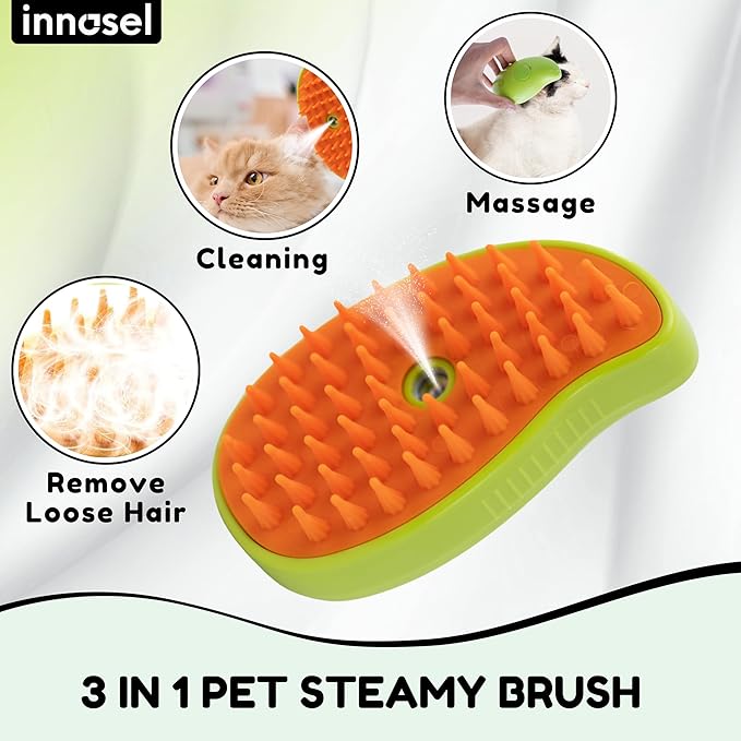 Cat Steam Brush for Shedding, Steamy Grooming Comb with Anti-Static Spray for Cats &amp; Dogs, Gentle Defur Comb for Tangled &amp; Loose Hair, Ergonomic Pet Mist Brush Design, Cepillo de Vapor para Gato Perro