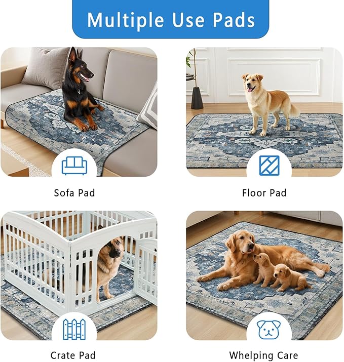 Washable Pee Pads for Dogs 2 Pack, Absorbent Reusable Puppy Pads Waterproof, Leakproof &amp; Non-Slip Whelping Pad, Potty Training Pads for Dogs Playpen Mat 48x48