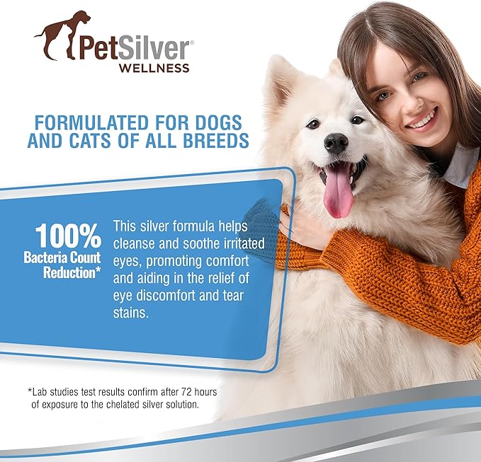 PetSilver Eye Drops for Dogs and Cats - Natural Dog Eye Wash - Relief for Inflammation &amp; Irritation - Pet Eye Cleaner and Tear Stain Remover - Patented Silver Formula - Made in The USA - 4 fl oz