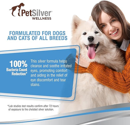 PetSilver Eye Drops for Dogs and Cats - Natural Dog Eye Wash - Relief for Inflammation &amp; Irritation - Pet Eye Cleaner and Tear Stain Remover - Patented Silver Formula - Made in The USA - 4 fl oz