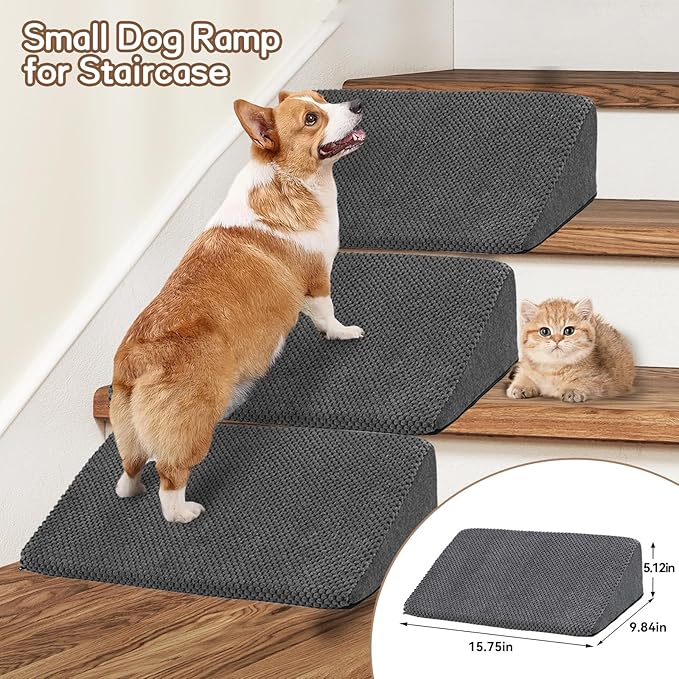 Dog Stairs &amp; Steps Ramps for High Beds 30 inches High Tall, LitaiL 6 Step Pet Stairs Steps for Small Large Dogs, Non-Slip Dog Ramps with 3 Pack Ramps for Staircase
