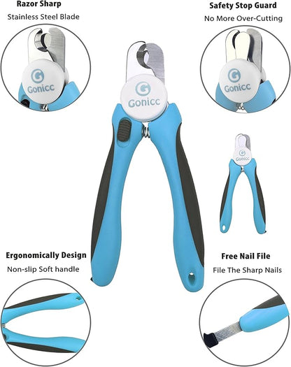 gonicc Dog &amp; Cat Pets Nail Clippers and Trimmers - with Safety Guard to Avoid Overcutting, Free Nail File, Razor Sharp Blade - Professional Grooming Tool for Pets