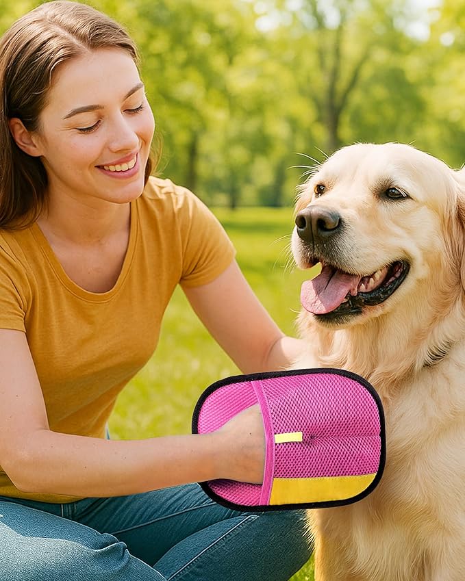 2025 Thickened Electrostatic Pet Hair Removal Gloves (2 Pcs) - Reusable Strong Grooming Gloves for Cats &amp; Dogs, Hair Remover for Couch, Furniture, Carpet, Car Seats &amp; Clothing (Pink)
