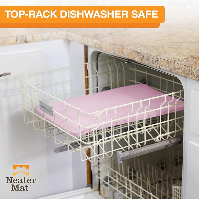 Neater Pet Brands Neater Mat Pet Mats for Food and Water, Cat &amp; Dog Bowl Mat Waterproof Silicone, Feeding Tray, Dog Food Mats for Floors, Placemat w/Raised Edge for Under Bowls, 32" x 24", Light Pink