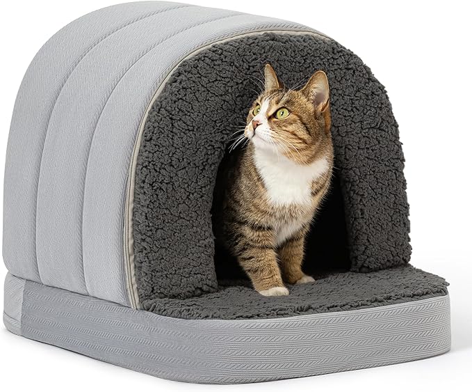 Orthopedic Dog Bed House - Dog House Indoor with Egg-Crate Foam - Tent Bed with Waterproof Lining &amp; Nonskid Bottom, Ideal for Small Breeds &amp; Fits 24-Inch Crate - 23"x16", Charcoal