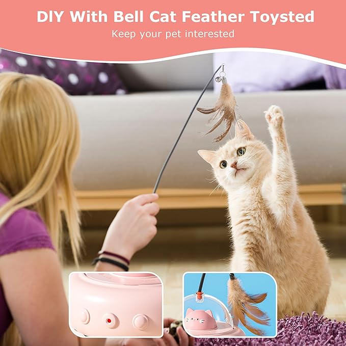 hooroor 2-in-1 UFO Laser Cat Toy – Automatic Motion with Feather, Rechargeable Smart Sensor Interactive Toy for Indoor Cats &amp; Dogs, Fun Exercise &amp; Play, Perfect Pet Gift