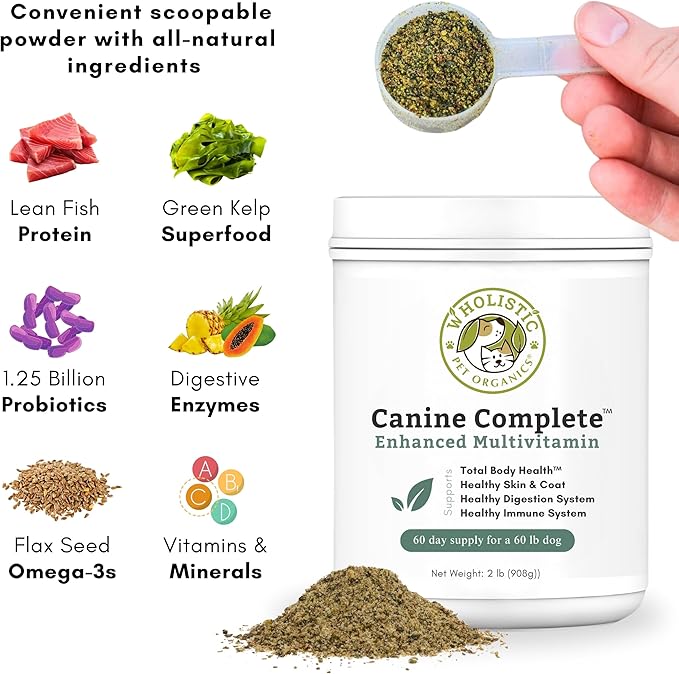 Wholistic Pet Organics Canine Complete - Dog Multivitamin Powder - 2 Lb - Daily Dog Vitamins and Supplements for Homemade Food - Immune System, Skin, Coat &amp; Overall Health - Small and Large Breed