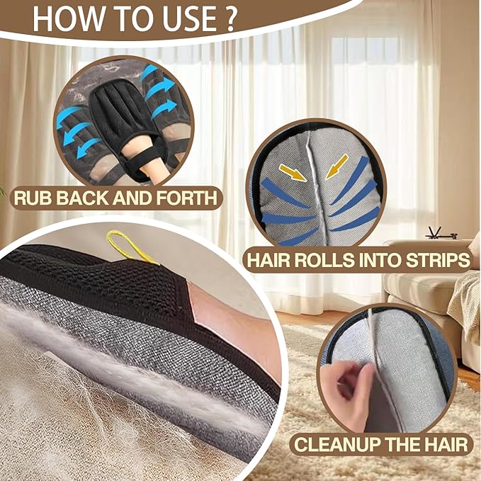 Upgraded Pet Hair Remover Glove - Reusable Electrostatic Five-Finger Gloves for Cat/Dog Hair Removal on Furniture, Carpet &amp; Clothes