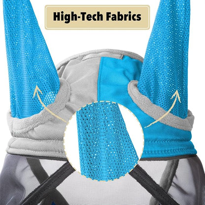 Harrison Howard Pro Luminous Horse Fly Mask Standard with Ears UV Protection for Horse Azure Blue/Silver Medium Cob