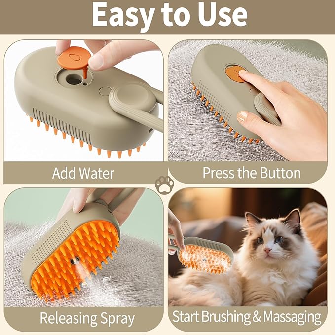 Cat Steam Brush for Shedding 4 in 1 Dog Brush with Steam Pet Hair Cleaning Brush Comb for Spray Pet Grooming for Long &amp; Short Haired Pets Comb for Cats (Brown)