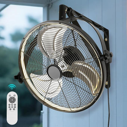 20 inch Wall Mount Fan with Lights and Remote,6-Speed Gazebo Ceiling Fan Adjustable Tilt Dimmable Wall Fan,High Velocity Industrial Outdoor Fans for Patio,Garage,Commercial,Black
