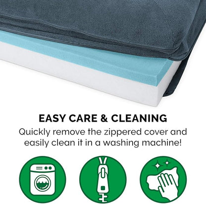 Furhaven Cooling Gel Dog Bed for Large Dogs w/ Removable Bolsters &amp; Washable Cover, For Dogs Up to 125 lbs - Sherpa &amp; Chenille Sofa - Orion Blue, Jumbo Plus/XXL