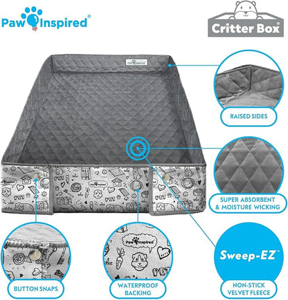 Paw Inspired Critter Box | Washable Guinea Pig Cage Liners with Raised Sides | Fleece Bedding for Guinea Pigs Rabbits, Hamsters, Small Animals | Edge Protected Pee Pads (C&amp;C 2x4)