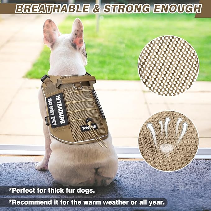 WINSEE Service Dog in Training Mesh Harness with 10 Pet Patches, Soft Air Mesh Breathable Tactical Dog Molle Vest, Reflective Military Pet Vest for Walking Hiking for Small Dogs