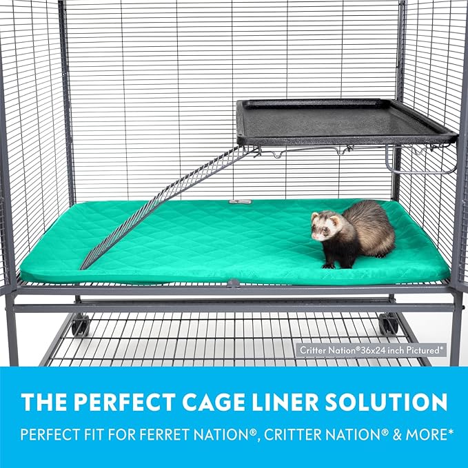 Paw Inspired Fitted Fleece Liner for Ferret Nation, Critter Nation Cage for Ferrets, Rats, Chinchillas, Hedgehogs &amp; Other Small Animals (Green, Bottom Pan Liner)