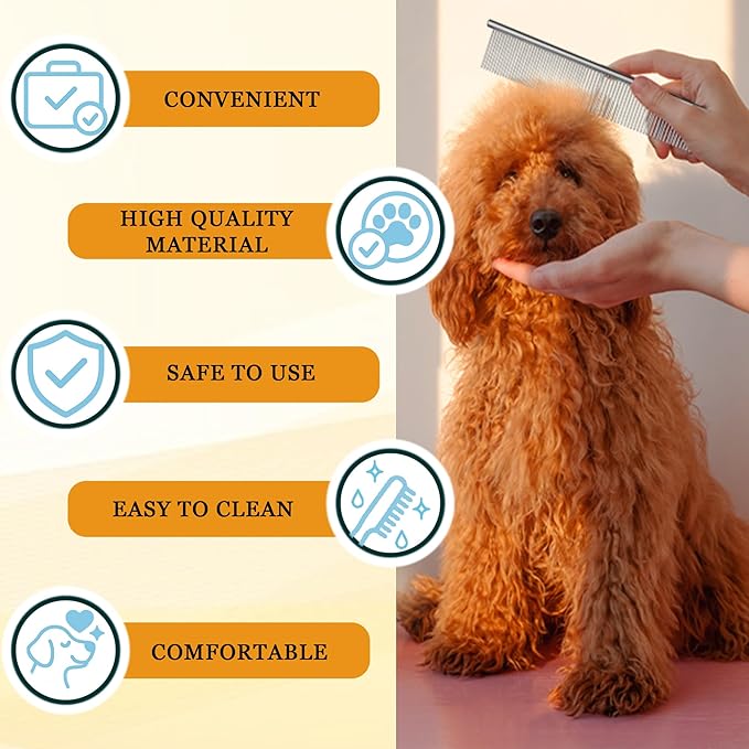 Dog Comb and Cat Combs Stainless Steel Teeth, Grooming Tool for Long &amp; Short Hair, Dematting Comb for Dogs, Removes Tangles &amp; Knots (Small Silver)