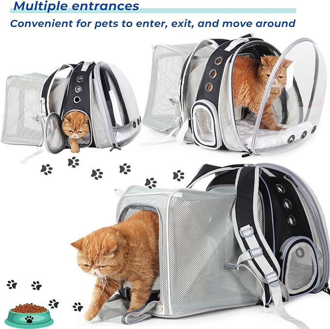 Lollimeow Cat Carrier Backpack, Bubble Dual Expandable Backpack Carrier, Pets and Small Dogs,Airline-Approved, Designed for Travel, Hiking, Walking &amp; Outdoor Use (Dual Expandable-Black)