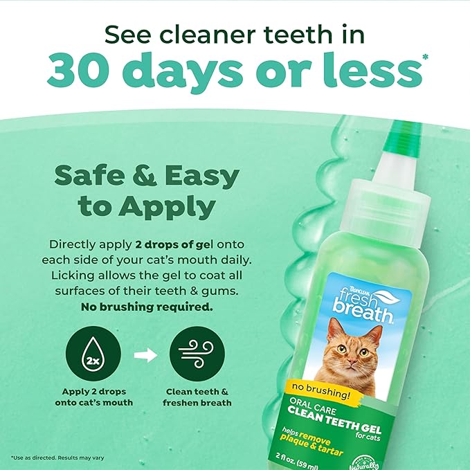 TropiClean Fresh Breath Cat Toothpaste for Teeth Cleaning, Breath Freshener, Easy to Use Plaque &amp; Tartar Remover Gel, No Toothbrush Needed, 2oz.