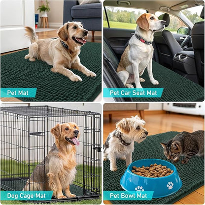 OLANLY Dog Door Mat for Muddy Paws 59x35, Absorbs Moisture and Dirt, Absorbent Non-Slip Washable Doormat, Quick Dry Chenille Mud Mat, Entry Indoor Entryway Carpet for Inside Floor, Blackish Green