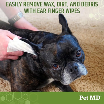 Pet MD Ear Finger Wipes for Dogs - Extra-Coverage and Large Design - with Eucalyptus and Aloe Vera for Dogs - Pet Ear Cleaning Finger Wipes &amp; Puppy Ear Cleaner - 50ct