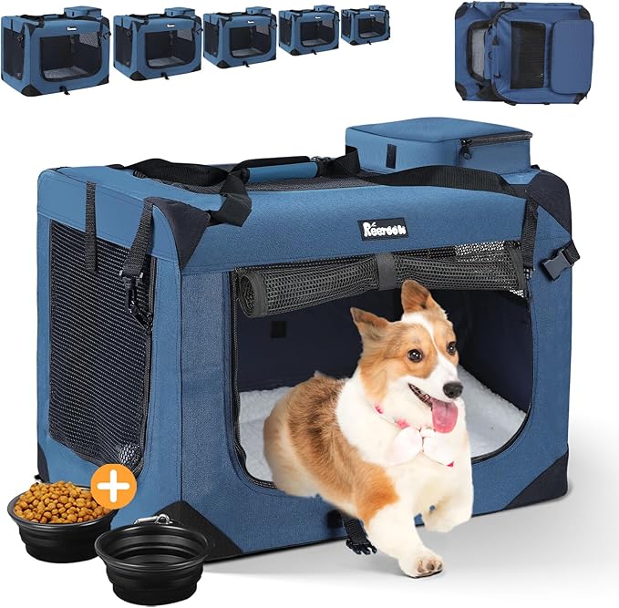 Extra Large Dog Crate with 2 Foldable Bowl, 36 Inch Collapsible Travel Dog Crate Kennel with Soft Blanket for Medium Dogs,Indoor &amp; Outdoor (36" L x 25" W x 25" H, Navy)
