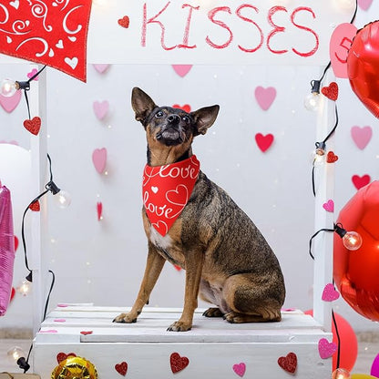 Weewooday 50 Pcs Dog Bandanas Bulk for Dogs Soft Bibs Adjustable Triangle pet Bandana for Small Medium Large Costume(Heart Pattern,25.6 x 17.7 x 17.7 Inch)