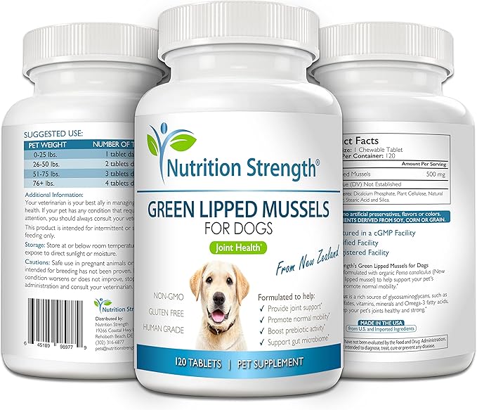Green Lipped Mussels for Dogs for Joint Support &amp; Inflammatory Relief, Promote Normal Mobility &amp; Flexibility, Boost Prebiotic Activity, Support Gut Microbiome, 120 Chewable Tablets