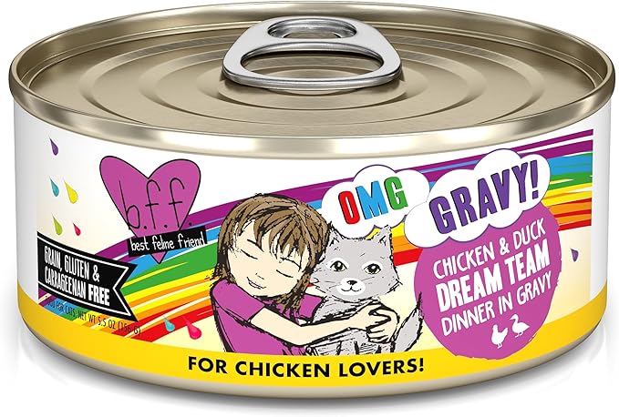 Weruva B.F.F. OMG - Best Feline Friend Oh My Gravy!, Chicken &amp; Duck Dream Team with Chicken &amp; Duck in Gravy, 5.5oz Can (Pack of 8)
