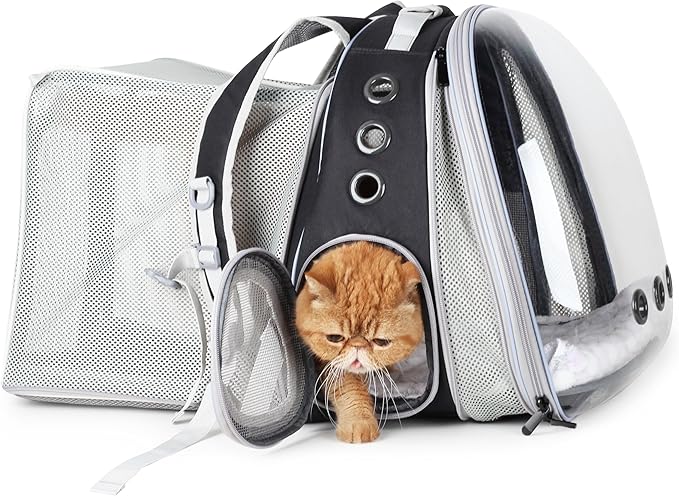 Lollimeow Cat Carrier Backpack, Bubble Dual Expandable Backpack Carrier, Pets and Small Dogs,Airline-Approved, Designed for Travel, Hiking, Walking &amp; Outdoor Use (Dual Expandable-Black)
