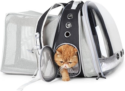 Lollimeow Cat Carrier Backpack, Bubble Dual Expandable Backpack Carrier, Pets and Small Dogs,Airline-Approved, Designed for Travel, Hiking, Walking &amp; Outdoor Use (Dual Expandable-Black)